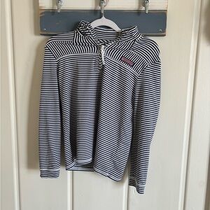 Vineyard Vines Girls Navy and White Striped Sankaty quarter zip